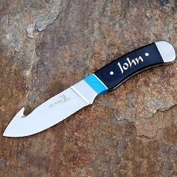 Gut Hook Hunting Knife with Turquoise Inlay