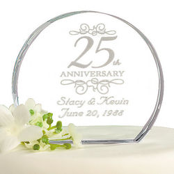 Personalized 25th Anniversary Glass Circle Cake Topper