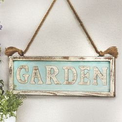 Garden Hanging Wood Sign with Distressed Painted Finish