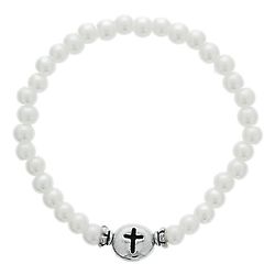 Newborn's Glass Pearl with Cross Bracelet