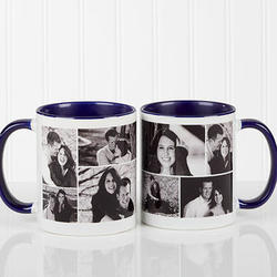 Photo Collage Personalized Coffee Mug with Blue Handle