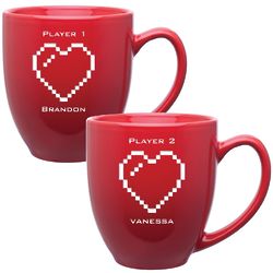 8-Bit Hearts Personalized Mug Set for Couples
