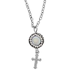 Pearl and Black Crystal Cross Necklace
