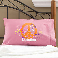Girl's Personalized Peace Sign Pillowcase
