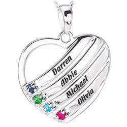 Family Heart Pendant Personalized Sterling Silver Birthstone Neck