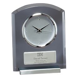 Executive Smoked Glass Desk Clock with Personalized Logo