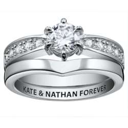 Sterling Silver Engraved Cubic Zirconia Wedding Ring Set