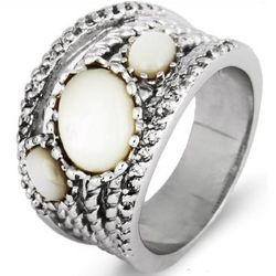 Six Band CZ and Oval Mother of Pearl Highway Ring
