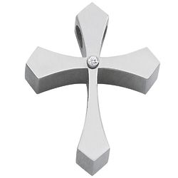 Stainles Steel & Diamond Cross Pendant Necklace