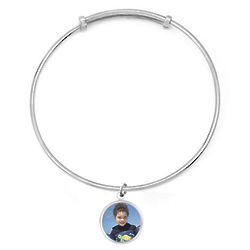 Bangle with Custom Color Photo Charm in Round Silver Bezel Frame