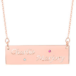 Couple's Personalized Birthstone Nameplate Rose Gold Bar Necklace
