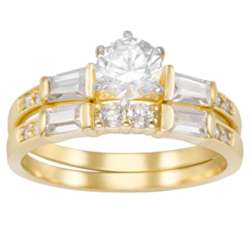 18 Karat Gold Plated Round Cubic Zirconia Wedding Ring Set