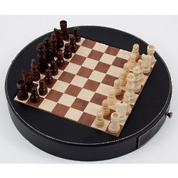Personalized Wood and Leather Round Chess Set