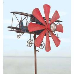 Biplane Metal Wind Spinner with Solar Light