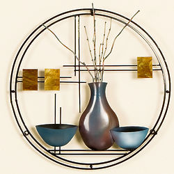 Vase and Bowls Metal Wall Decor with Colored Capiz Accents