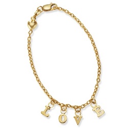 Childrens Love Charm Bracelet in 14k Gold with a Puffy Heart