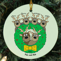 Holiday Reindeer Personalized Family Ceramic Ornament