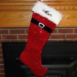 Sequin Santa Suit Personalized Christmas Stocking