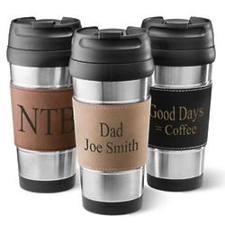 Personalized 14 Ounce Stainless Steel Mug Wrapped in Faux Leather