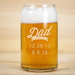 Personalized Dad Established Beer Can Glass