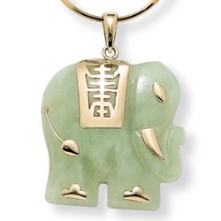 Jade Elephant 14K Gold Pendant - FindGift.com