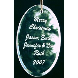 Engraved Beveled Glass Oval Ornament