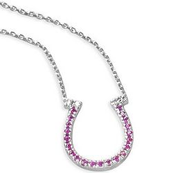 14k Gold Horseshoe Necklace with Pink Sapphires and Diamonds