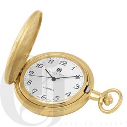 Basketweave Gold-Plated Mechanical Pocket Watch and Chain