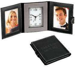 Double Leather Photo Frames Travel Desk Clock