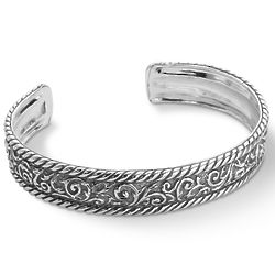 Silver Western Scroll Diamond Cut Cuff Bracelet