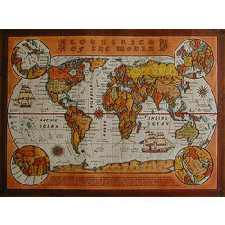 World Map 40"x30" Leather Tapestry in Color