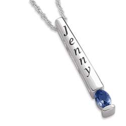 Sterling Silver Name and September Birthstone Bar Necklace