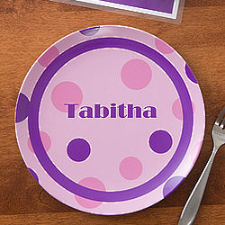 Personalized Polka Dots Girl's Dinner Plate