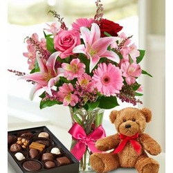 Valentine Surprise Bouquet, Bear and Chocolates