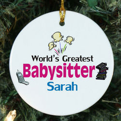 Personalized Ceramic World's Greatest Babysitter Ornament