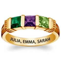 Gold-Plated 3-Square Birthstone and Message Family Ring