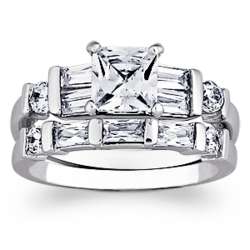 Silvertone Princess-Cut Cubic Zirconia Wedding Ring Set
