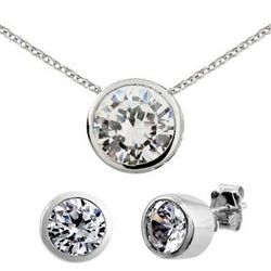 Tiffany Inspired Sterling Silver CZ Earrings and Necklace Set
