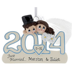 Personalized 2014 Just Married Couple Christmas Ornament