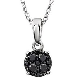 Petite 14k White Gold Black Diamond Drop Cluster Necklace