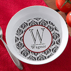 Personalized Damask Family Name and Initial Melamine Bowl