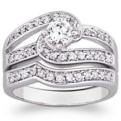 Silvertone Round Cubic Zirconia Swirl Wedding Ring Set
