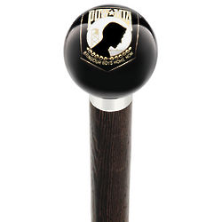 POW-MIA Black Round Knob Cane with Wood Shaft
