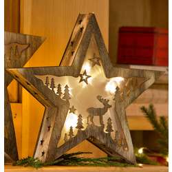 Small Lighted Wooden Star