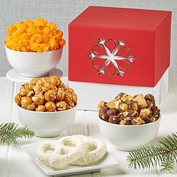 Snowflake Cut Out Gift Box of Popcorn and Treats