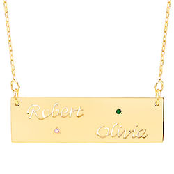 Couple's Personalized Birthstone Nameplate Gold Bar Necklace
