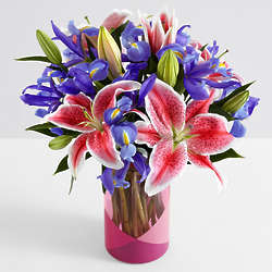 Joyful Bouquet with Pink Geo Vase