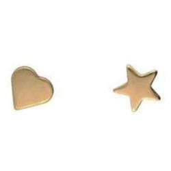 Children's 14 Karat Gold Star and Heart Stud Earrings