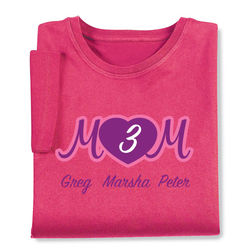 Mom's Personalized Number of Kids Heart T-Shirt in Pink