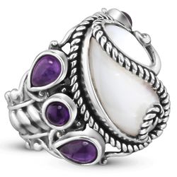 Amethyst and Mother of Pearl Bold Silver Ring